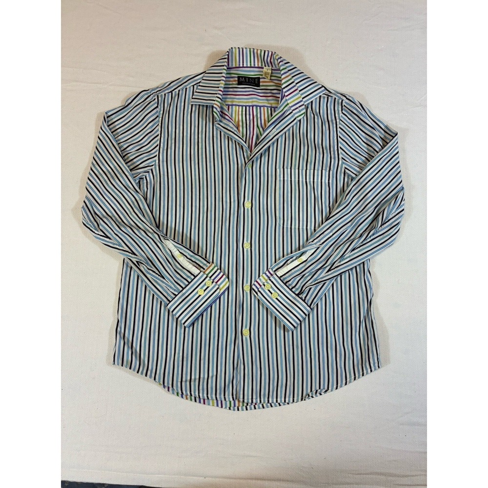 MINE London‎ Milan New York Men's Medium Multicolor Striped Cotton Button Up